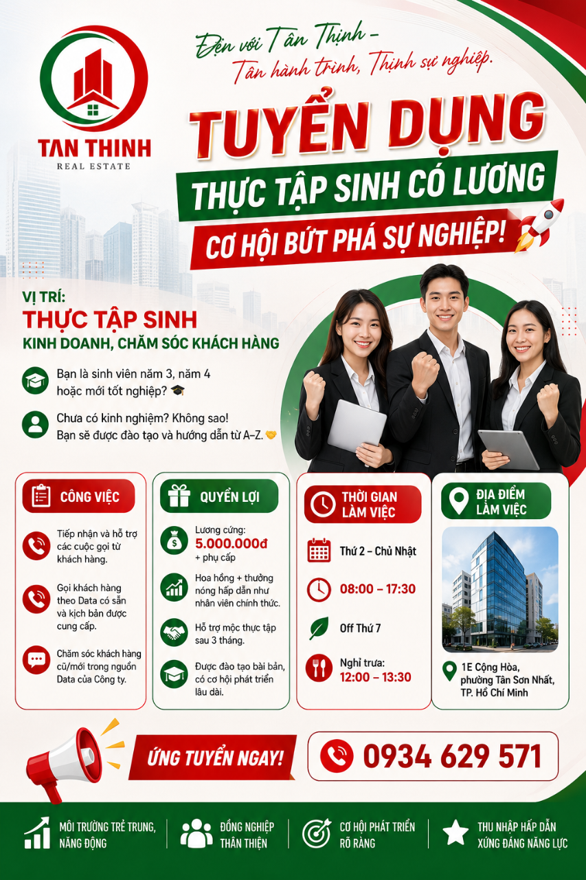 Tuyển Thực tập sinh có lương làm việc tại Tân Bình (1)